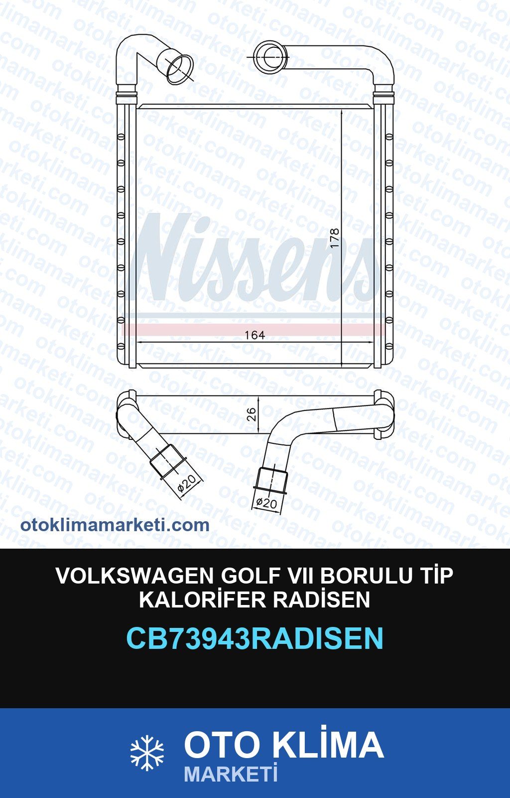 Volkswagen Golf VII (7) Borulu Tip Kalorifer Radisen — KALORİFER PETEĞİ — RADİSEN marka — Uyumlu: VOLKSWAGEN