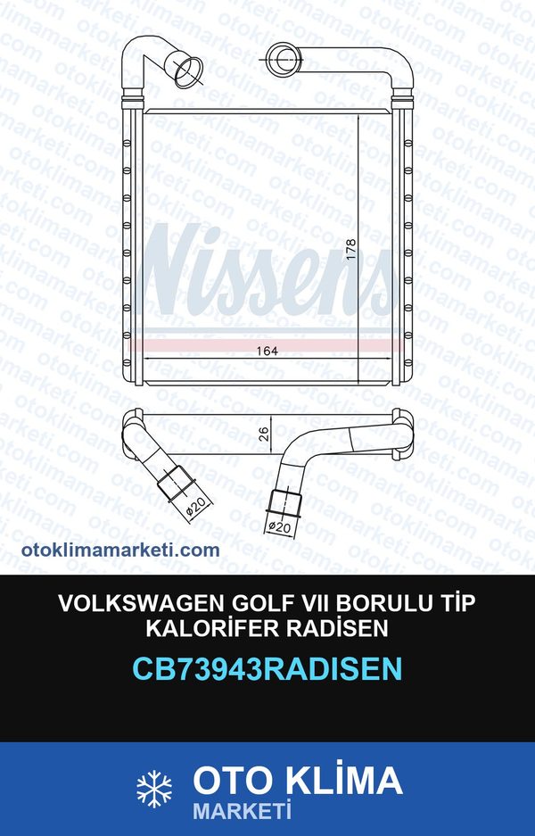 Volkswagen Golf VII (7) Borulu Tip Kalorifer Radisen — KALORİFER PETEĞİ — RADİSEN marka — Uyumlu: VOLKSWAGEN