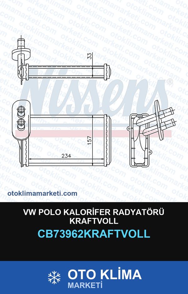 VW Polo Kalorifer Radyatörü Kraftvoll — KALORİFER PETEĞİ — KRAFTVOLL marka — Uyumlu: VOLKSWAGEN