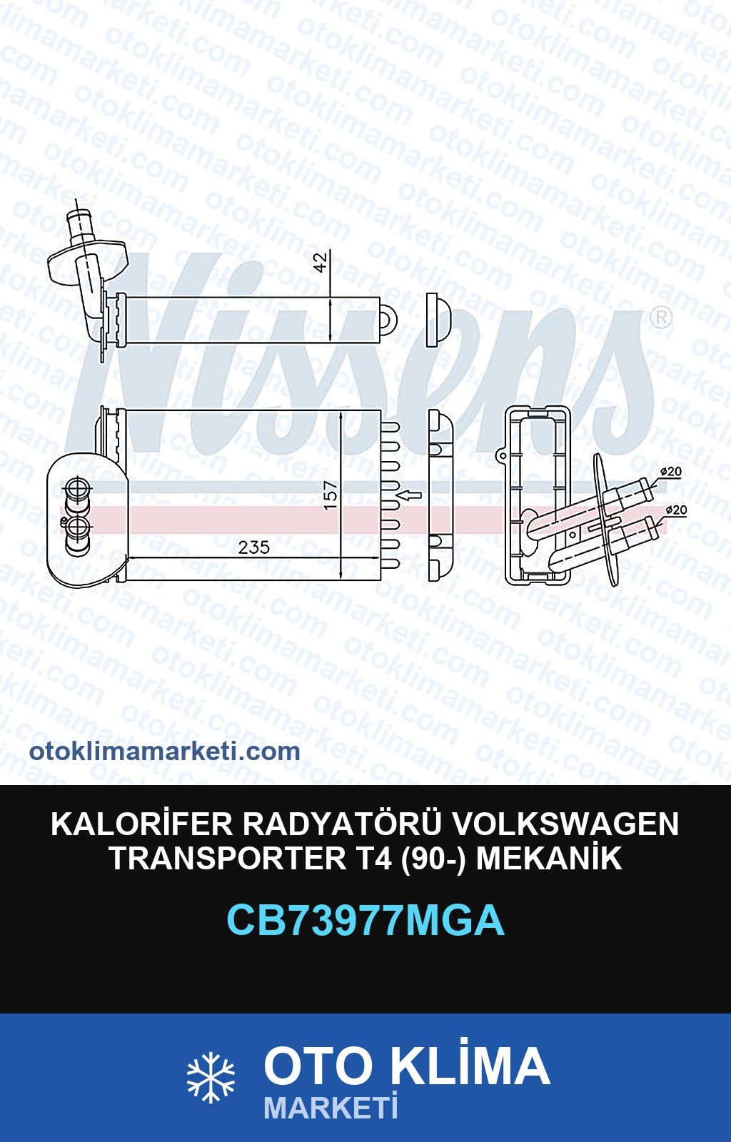 Kalorifer Radyatörü Volkswagen Transporter T4 (90-) Mekanik — KALORİFER PETEĞİ — MGA marka — Uyumlu: VOLKSWAGEN