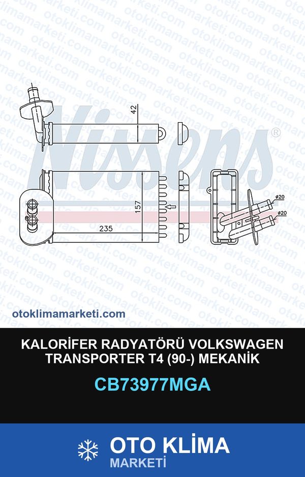 Kalorifer Radyatörü Volkswagen Transporter T4 (90-) Mekanik — KALORİFER PETEĞİ — MGA marka — Uyumlu: VOLKSWAGEN