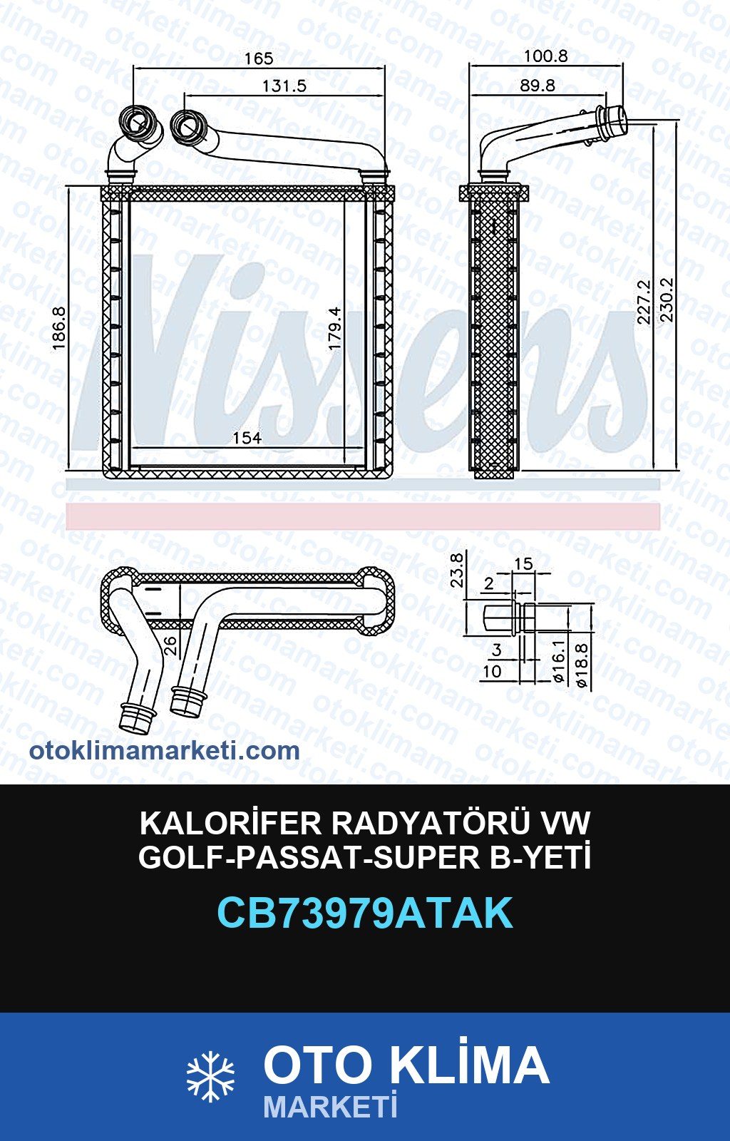 Kalorifer Radyatörü VW Golf-Passat-Super B-Yeti — KALORİFER PETEĞİ — VEKA marka — Uyumlu: VOLKSWAGEN