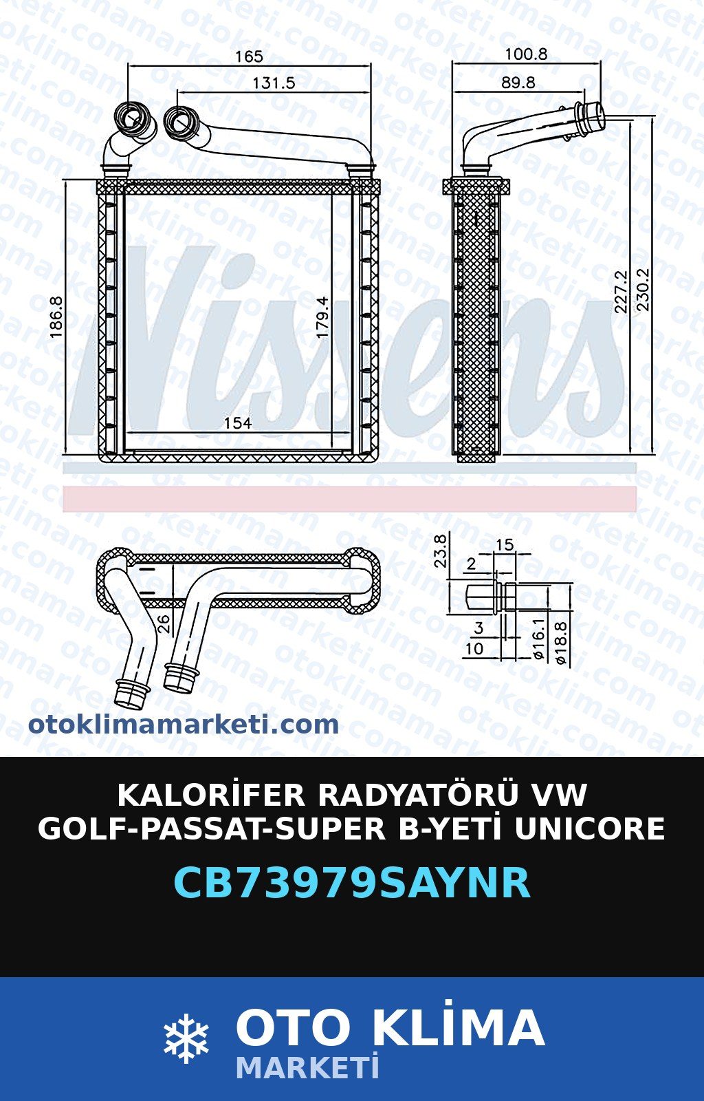 Kalorifer Radyatörü VW Golf-Passat-Super B-Yeti Unicore — KALORİFER PETEĞİ — UNICORE marka — Uyumlu: VOLKSWAGEN