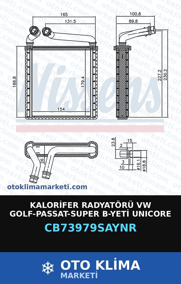 Kalorifer Radyatörü VW Golf-Passat-Super B-Yeti Unicore — KALORİFER PETEĞİ — UNICORE marka — Uyumlu: VOLKSWAGEN