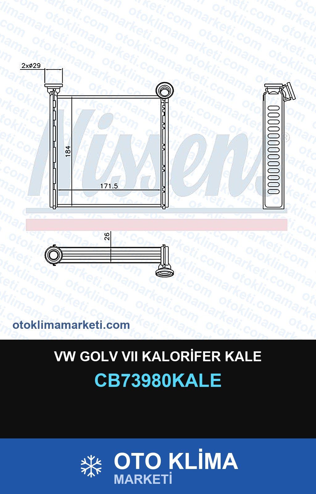 VW Golv VII (7) Kalorifer Kale — KALORİFER PETEĞİ — KALE marka — Uyumlu: VOLKSWAGEN