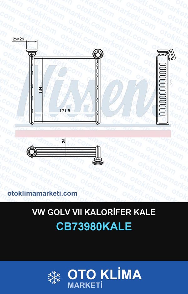 VW Golv VII (7) Kalorifer Kale — KALORİFER PETEĞİ — KALE marka — Uyumlu: VOLKSWAGEN