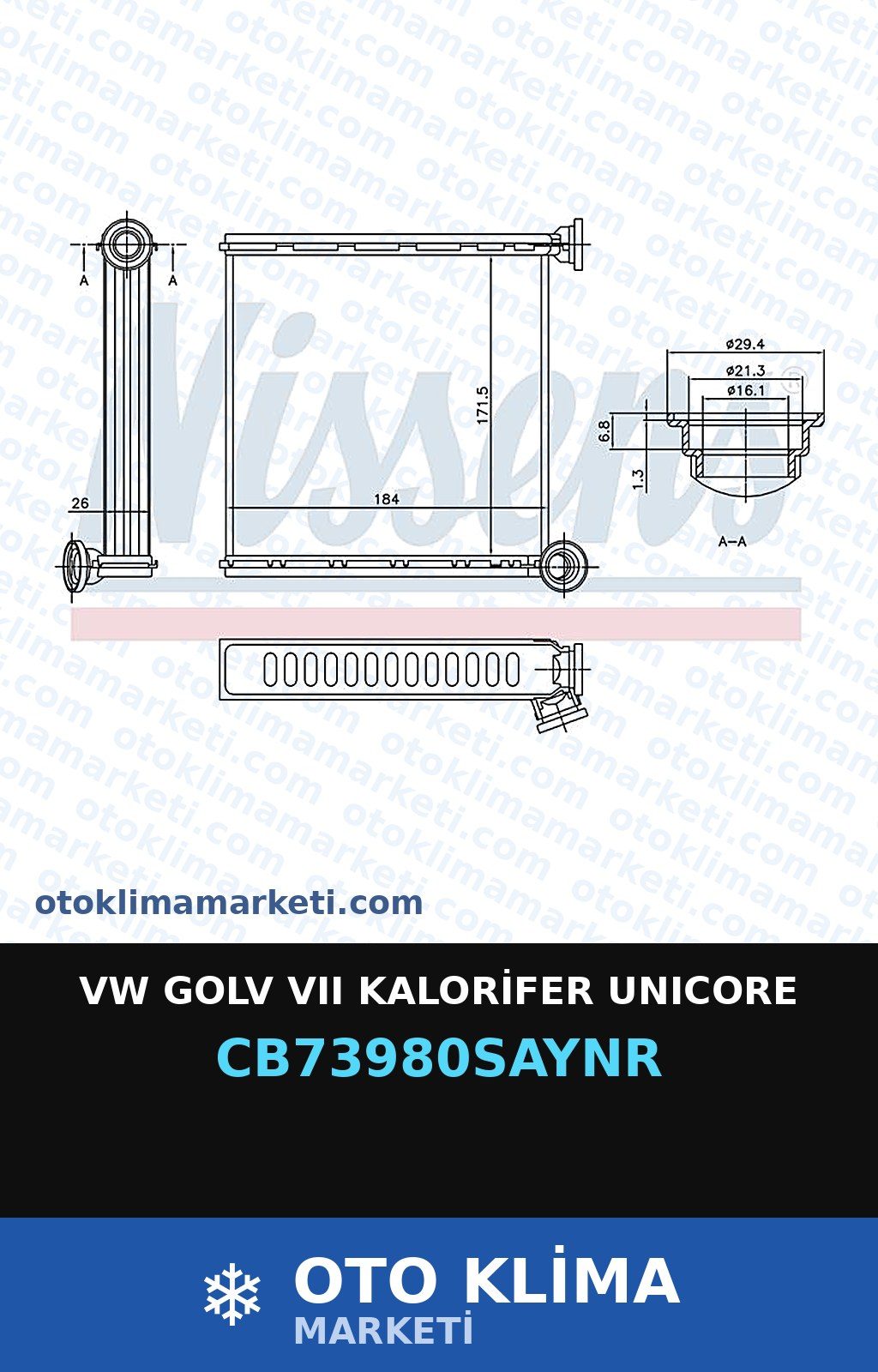 VW Golv VII (7) Kalorifer Unicore — KALORİFER PETEĞİ — UNICORE marka — Uyumlu: VOLKSWAGEN