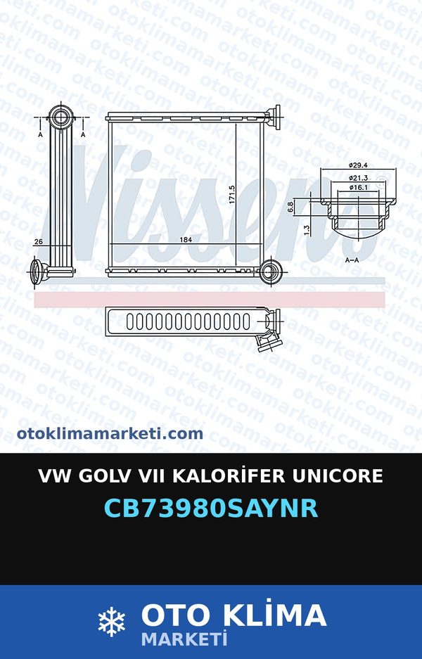 VW Golv VII (7) Kalorifer Unicore — KALORİFER PETEĞİ — UNICORE marka — Uyumlu: VOLKSWAGEN