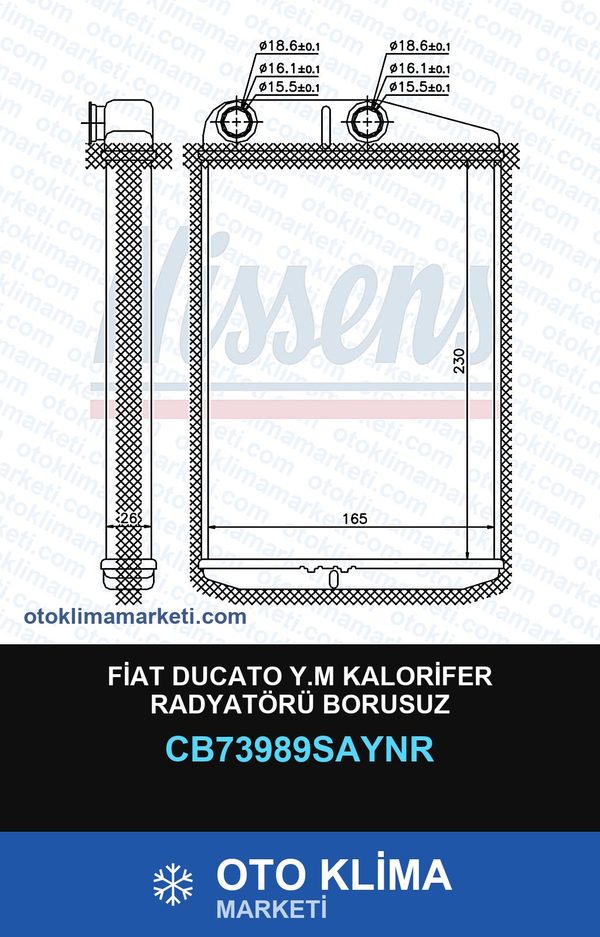 Fiat Ducato Y.M Kalorifer Radyatörü Borusuz — KALORİFER PETEĞİ — UNICORE marka — Uyumlu: FIAT
