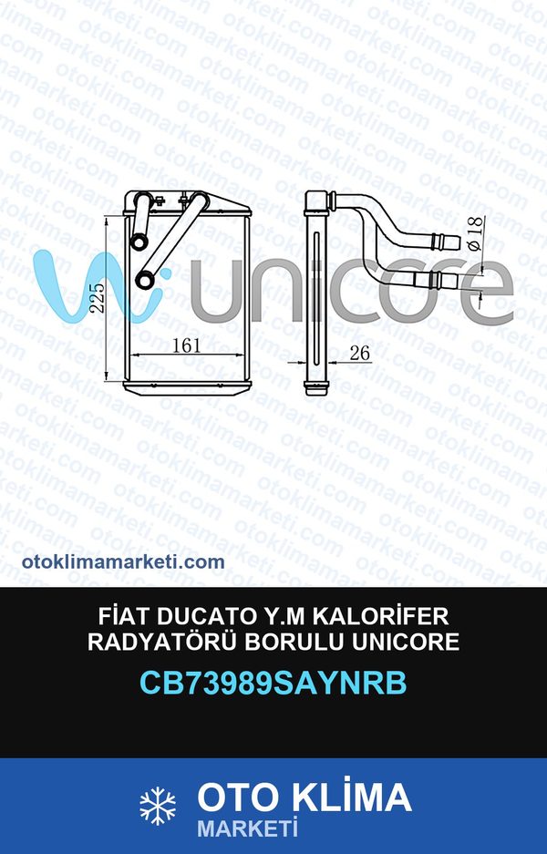 Fiat Ducato Y.M Kalorifer Radyatörü Borulu Unicore — KALORİFER PETEĞİ — UNICORE marka — Uyumlu: FIAT