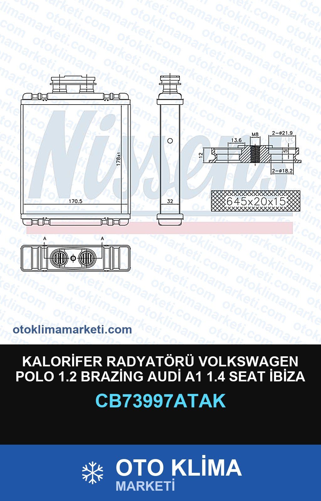 Kalorifer Radyatörü Volkswagen Polo 1.2 Brazing Audi A1 1.4 Seat İbiza — KALORİFER PETEĞİ — VEKA marka — Uyumlu: AUDI, SEAT, VOLKSWAGEN