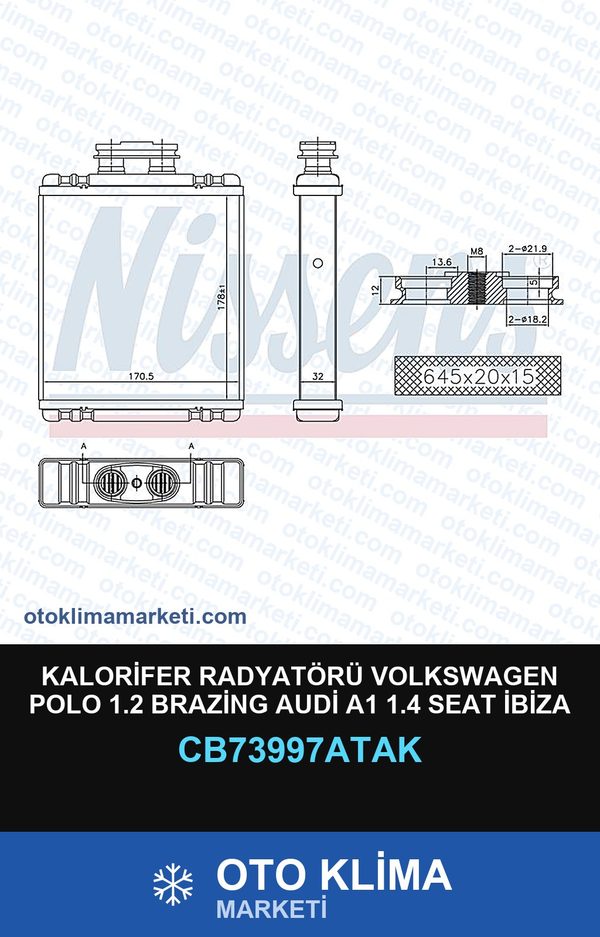 Kalorifer Radyatörü Volkswagen Polo 1.2 Brazing Audi A1 1.4 Seat İbiza — KALORİFER PETEĞİ — VEKA marka — Uyumlu: AUDI, SEAT, VOLKSWAGEN