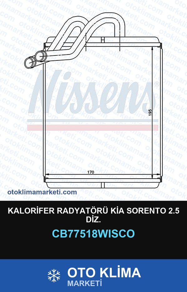 Kalorifer Radyatörü Kia Sorento 2.5 Diz. — KALORİFER PETEĞİ — WISCO marka — Uyumlu: KIA