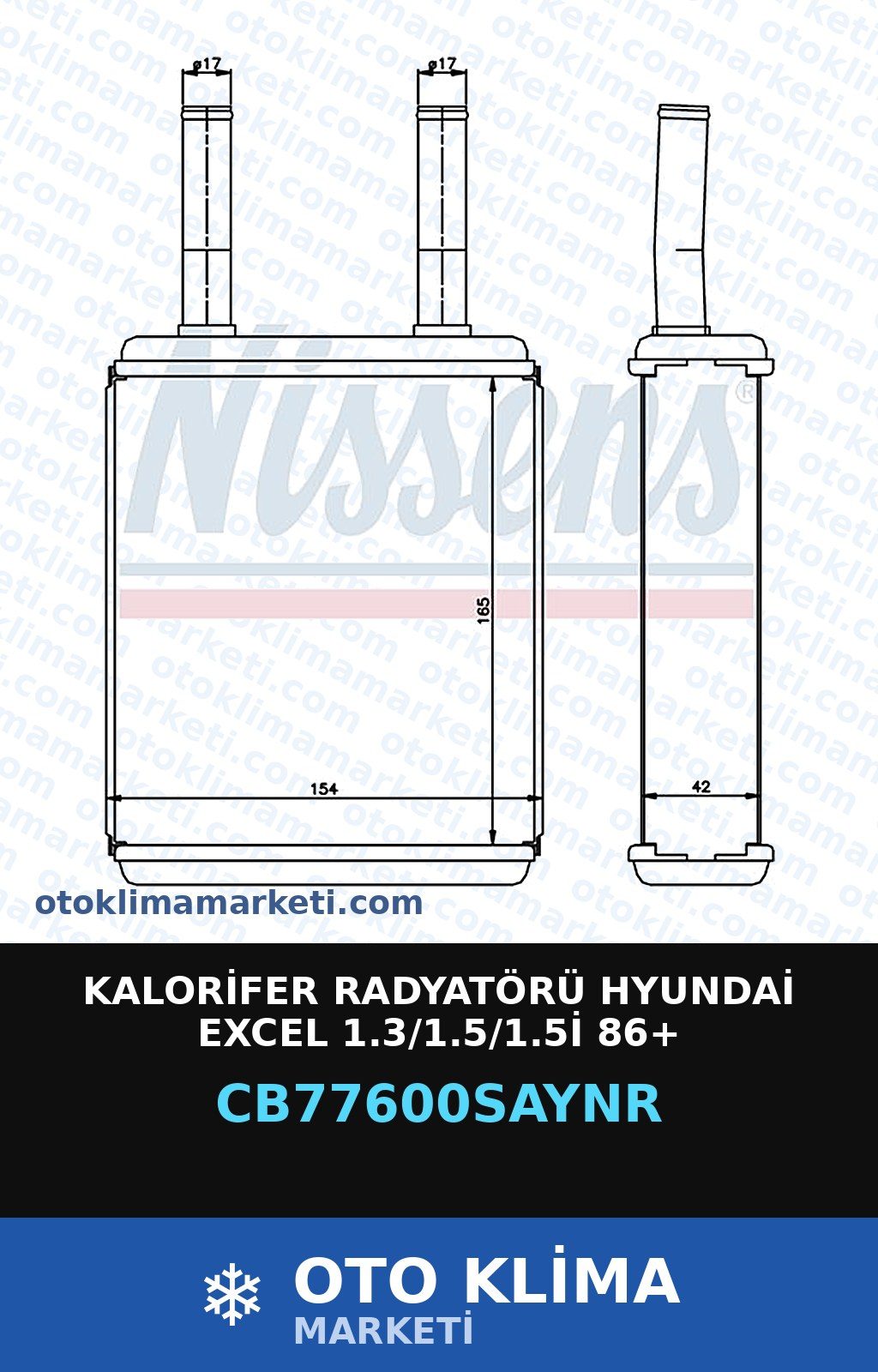 Kalorifer Radyatörü Hyundai Excel 1.3/1.5/1.5İ 86+ — KALORİFER PETEĞİ — UNICORE marka — Uyumlu: HYUNDAI