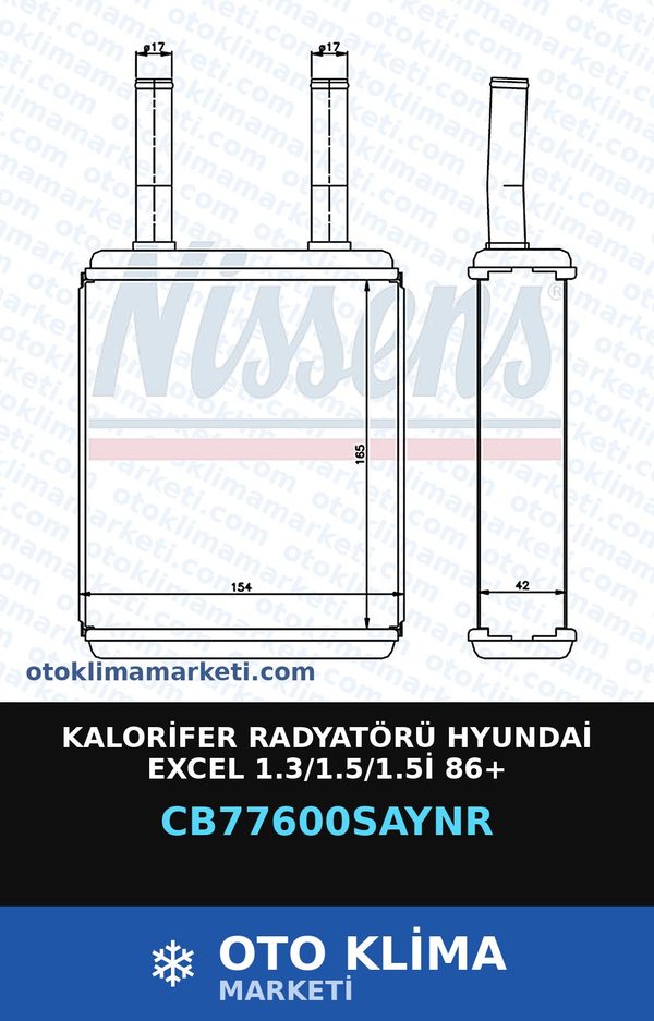 Kalorifer Radyatörü Hyundai Excel 1.3/1.5/1.5İ 86+ — KALORİFER PETEĞİ — UNICORE marka — Uyumlu: HYUNDAI