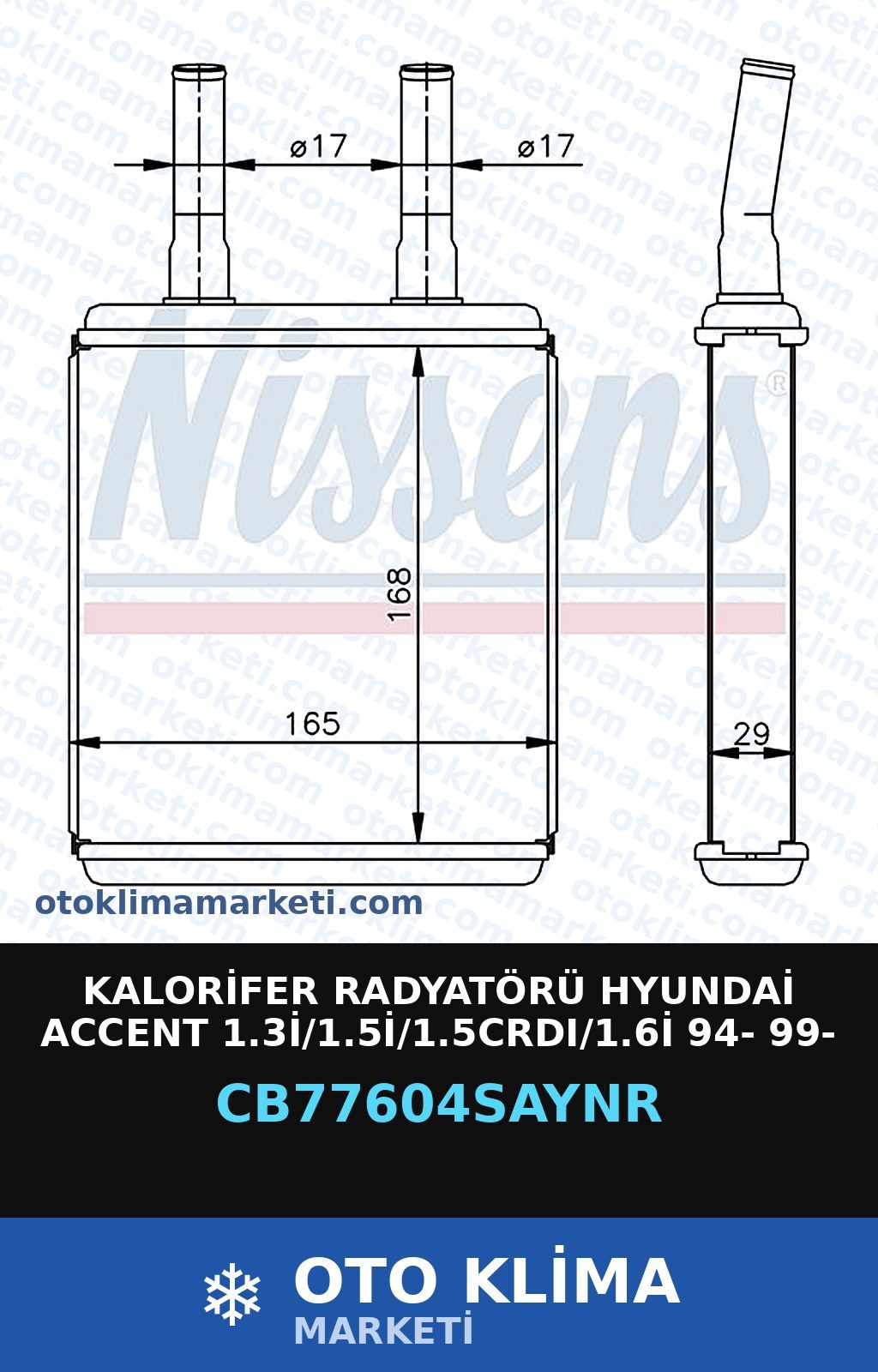 Kalorifer Radyatörü Hyundai Accent 1.3İ/1.5İ/1.5CRDI/1.6İ 94- 99- — KALORİFER PETEĞİ — UNICORE marka — Uyumlu: HYUNDAI
