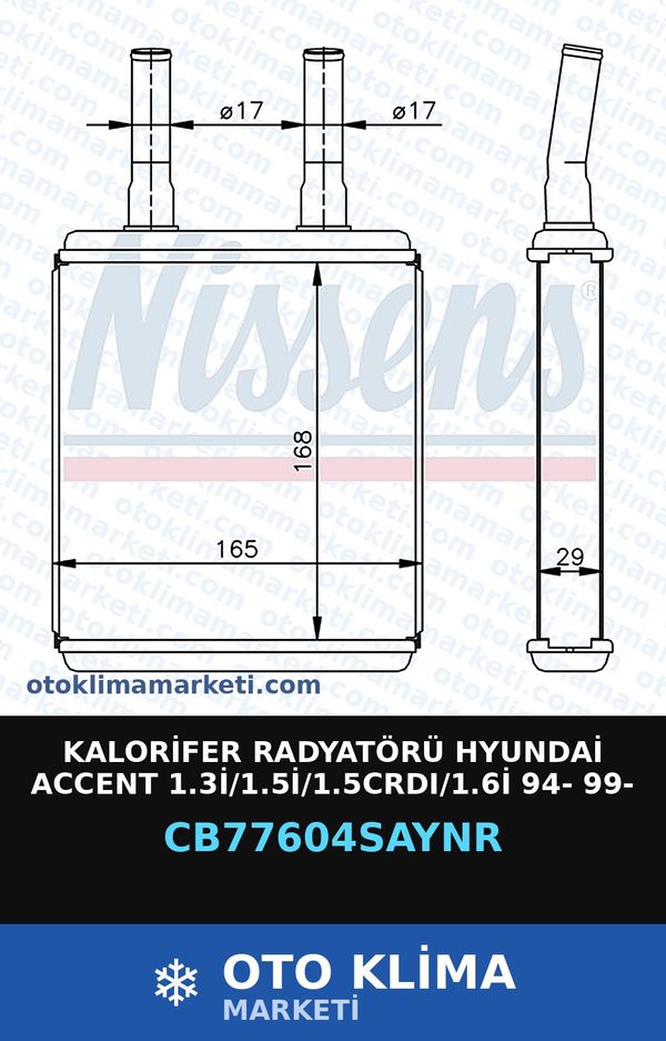 Kalorifer Radyatörü Hyundai Accent 1.3İ/1.5İ/1.5CRDI/1.6İ 94- 99- — KALORİFER PETEĞİ — UNICORE marka — Uyumlu: HYUNDAI