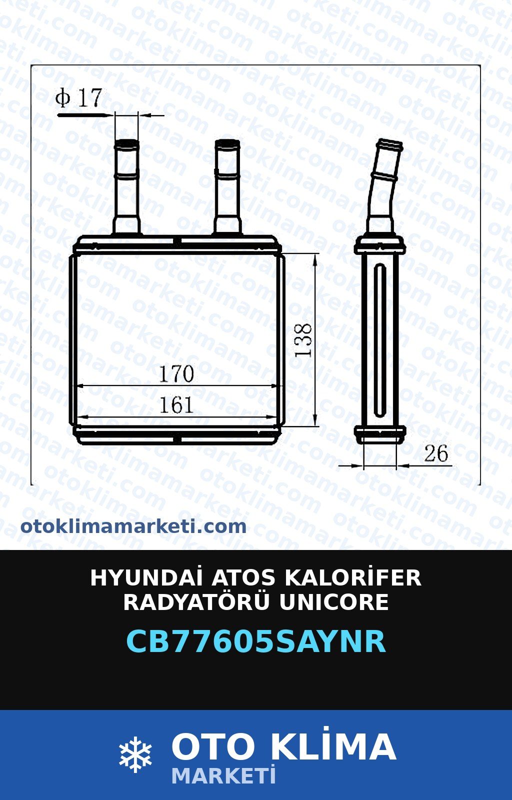 Hyundai Atos Kalorifer Radyatörü Unicore — KALORİFER PETEĞİ — UNICORE marka — Uyumlu: HYUNDAI