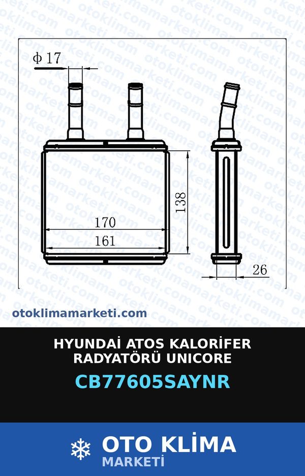 Hyundai Atos Kalorifer Radyatörü Unicore — KALORİFER PETEĞİ — UNICORE marka — Uyumlu: HYUNDAI