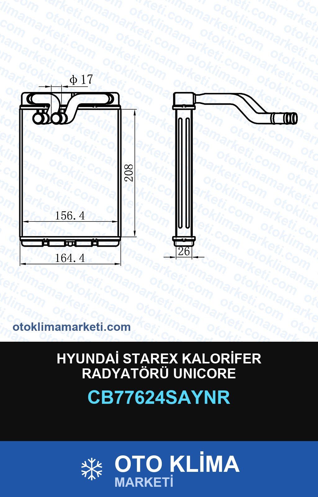 Hyundai Starex Kalorifer Radyatörü Unicore — KALORİFER PETEĞİ — UNICORE marka — Uyumlu: HYUNDAI