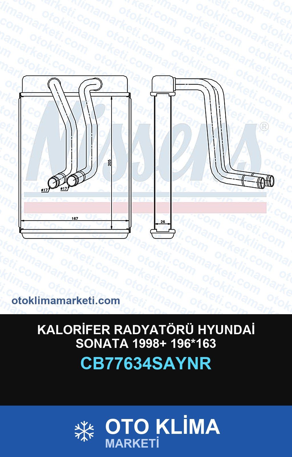 Kalorifer Radyatörü Hyundai Sonata 1998+ 196*163 — KALORİFER PETEĞİ — UNICORE marka — Uyumlu: HYUNDAI
