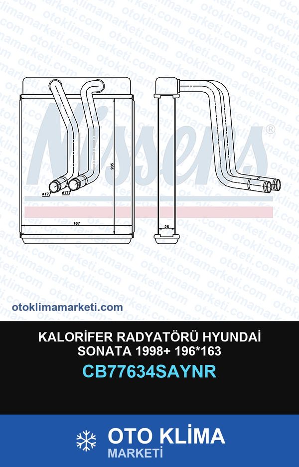 Kalorifer Radyatörü Hyundai Sonata 1998+ 196*163 — KALORİFER PETEĞİ — UNICORE marka — Uyumlu: HYUNDAI