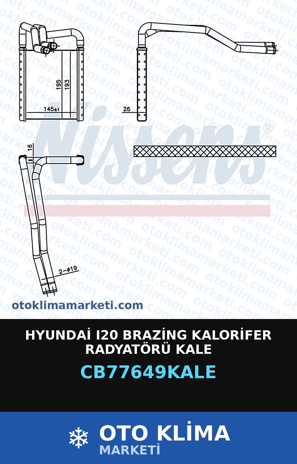 Hyundai I20 Brazing Kalorifer Radyatörü Kale — KALORİFER PETEĞİ — KALE marka — Uyumlu: HYUNDAI