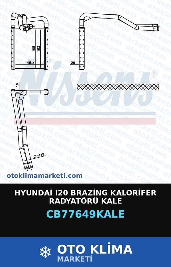Hyundai I20 Brazing Kalorifer Radyatörü Kale — KALORİFER PETEĞİ — KALE marka — Uyumlu: HYUNDAI
