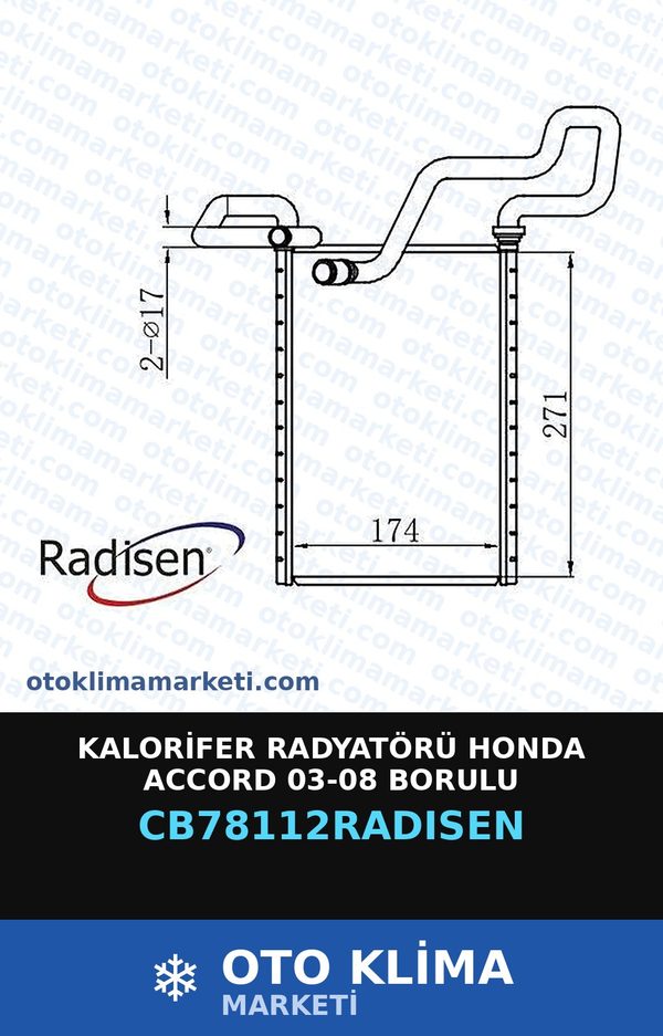 Kalorifer Radyatörü Honda Accord 03-08 Borulu — KALORİFER PETEĞİ — RADİSEN marka — Uyumlu: HONDA