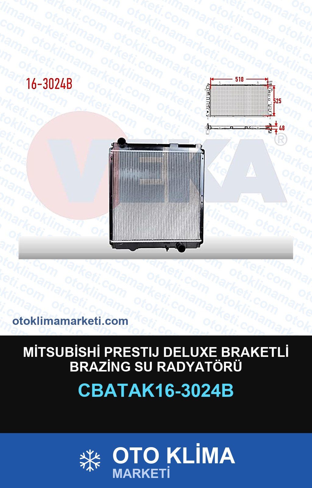 Mitsubishi Prestıj Deluxe Braketli Brazing Su Radyatörü — SU RADYATÖRÜ — VEKA marka — Uyumlu: MITSUBISHI