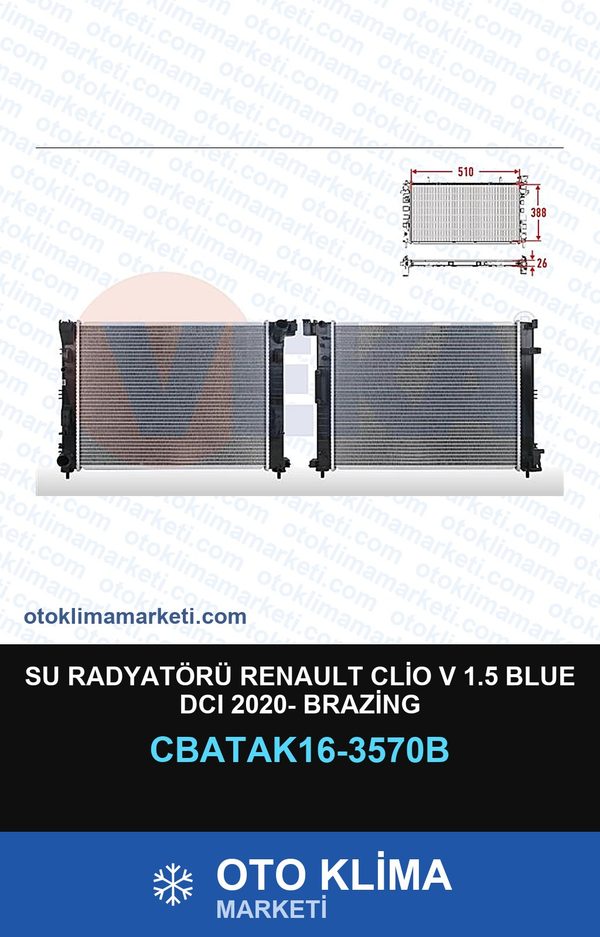 Su Radyatörü Renault Clio V 1.5 Blue DCI 2020- Brazing — SU RADYATÖRÜ — VEKA marka — Uyumlu: RENAULT