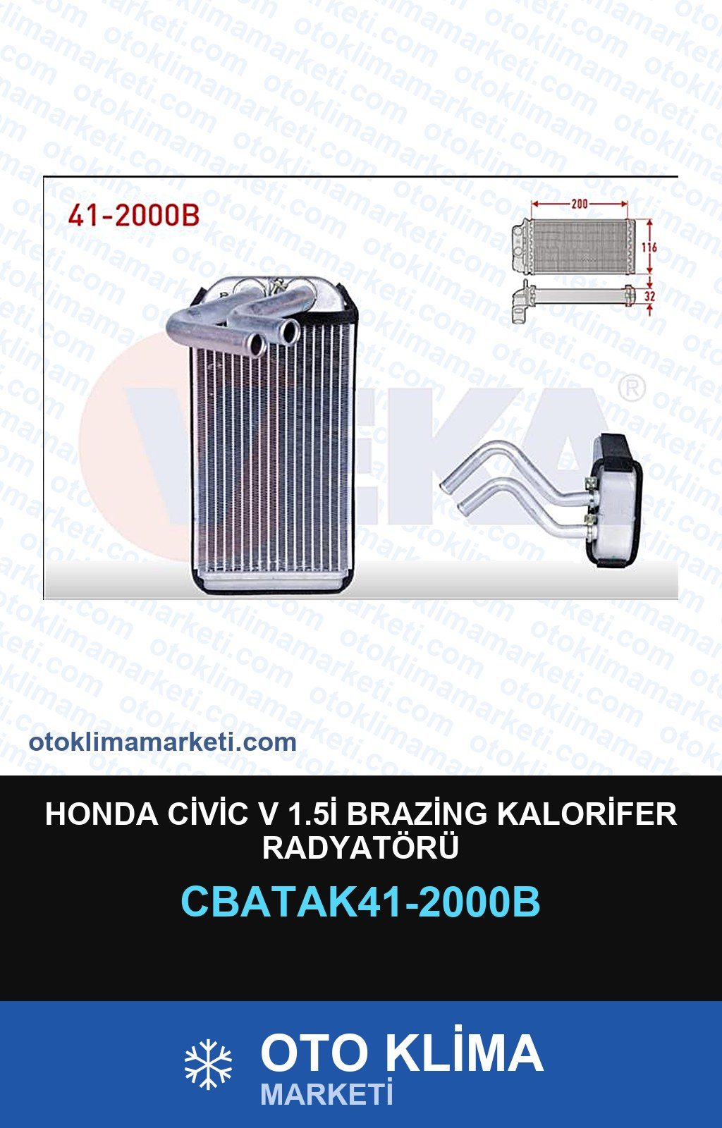 Honda Civic V 1.5İ Brazing Kalorifer Radyatörü — KALORİFER PETEĞİ — VEKA marka — Uyumlu: HONDA