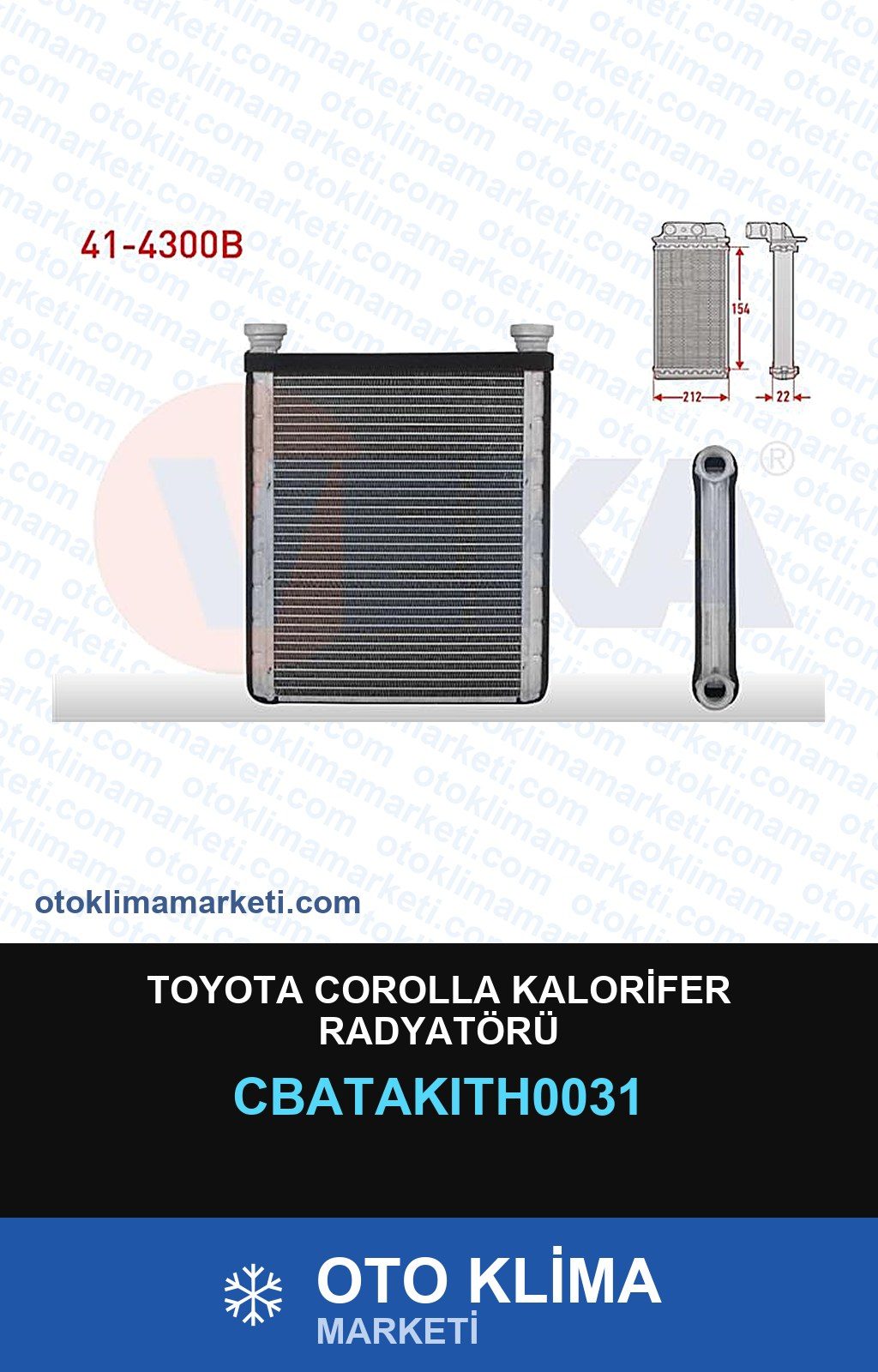 Toyota Corolla Kalorifer Radyatörü — KALORİFER PETEĞİ — VEKA marka — Uyumlu: TOYOTA