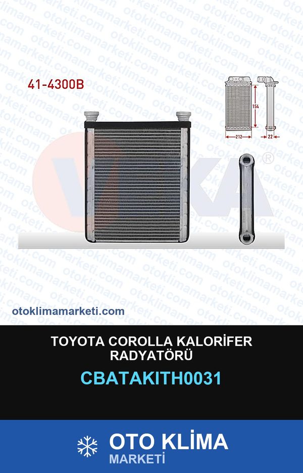 Toyota Corolla Kalorifer Radyatörü — KALORİFER PETEĞİ — VEKA marka — Uyumlu: TOYOTA
