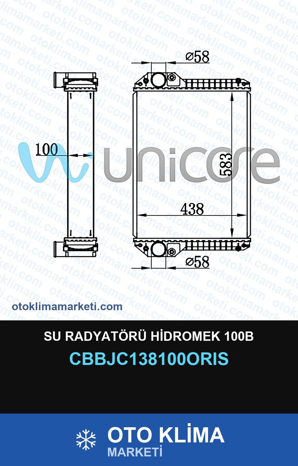 Su Radyatörü Hidromek 100B — SU RADYATÖRÜ — ORİS marka — Uyumlu: HIDROMEK