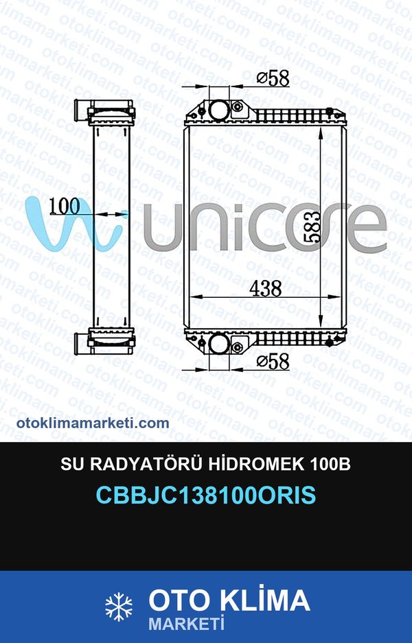 Su Radyatörü Hidromek 100B — SU RADYATÖRÜ — ORİS marka — Uyumlu: HIDROMEK