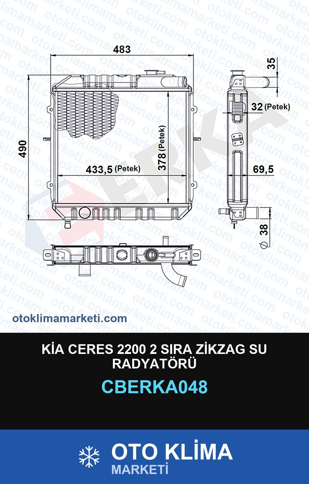 Kia Ceres 2200 2 Sıra Zikzag Su Radyatörü — SU RADYATÖRÜ — ERKA marka — Uyumlu: KIA