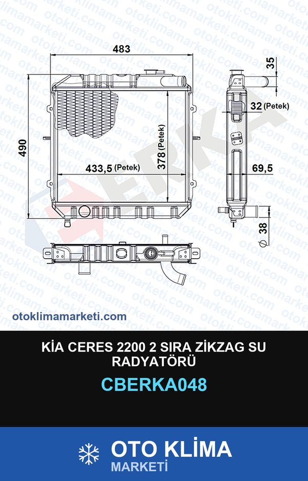 Kia Ceres 2200 2 Sıra Zikzag Su Radyatörü — SU RADYATÖRÜ — ERKA marka — Uyumlu: KIA