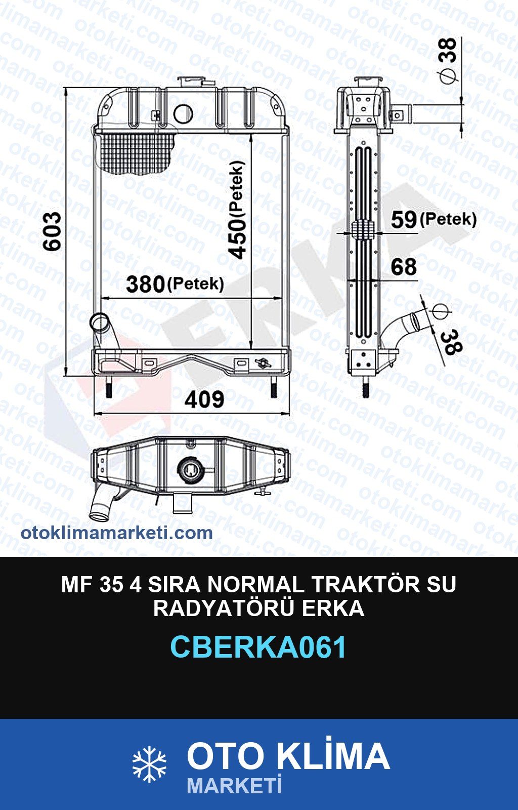 Mf 35 4 Sıra Normal Traktör Su Radyatörü Erka — SU RADYATÖRÜ — ERKA marka