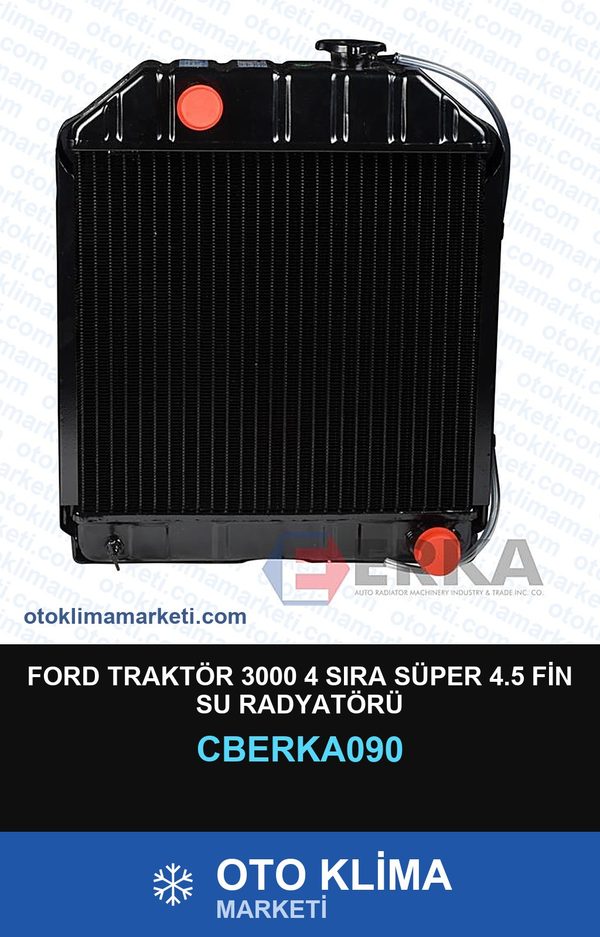 Ford Traktör 3000 4 Sıra Süper 4.5 Fin Su Radyatörü — SU RADYATÖRÜ — ERKA marka — Uyumlu: FORD
