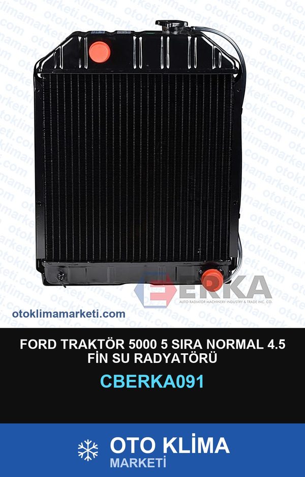 Ford Traktör 5000 5 Sıra Normal 4.5 Fin Su Radyatörü — SU RADYATÖRÜ — ERKA marka — Uyumlu: FORD