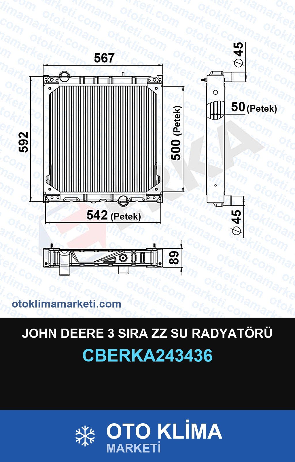 John Deere 3 Sıra Zz Su Radyatörü — SU RADYATÖRÜ — ERKA marka — Uyumlu: JOHN DEERE