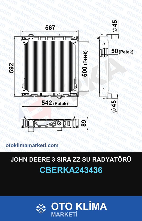 John Deere 3 Sıra Zz Su Radyatörü — SU RADYATÖRÜ — ERKA marka — Uyumlu: JOHN DEERE