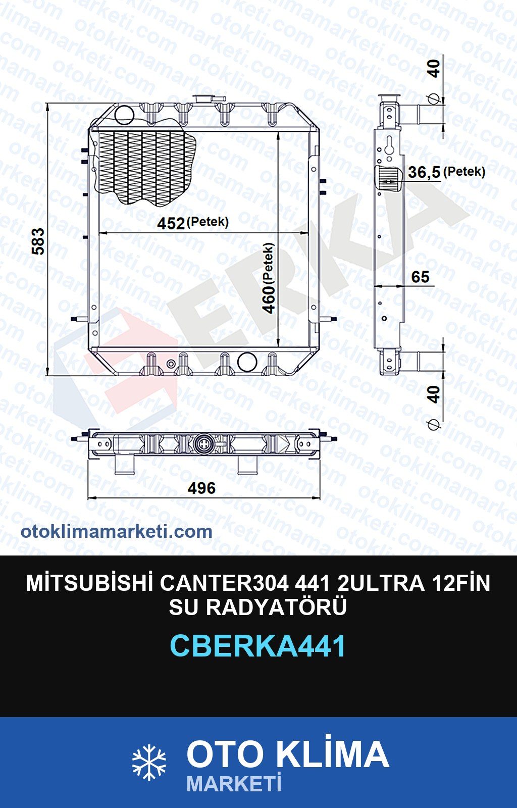 Mitsubishi CANTER304 441 2ULTRA 12FİN Su Radyatörü — SU RADYATÖRÜ — ERKA marka — Uyumlu: MITSUBISHI