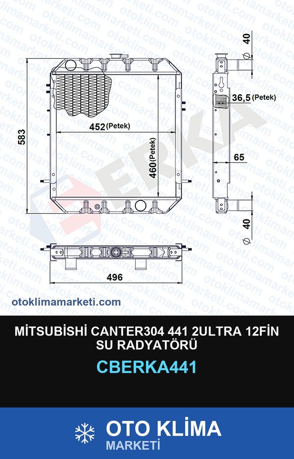 Mitsubishi CANTER304 441 2ULTRA 12FİN Su Radyatörü — SU RADYATÖRÜ — ERKA marka — Uyumlu: MITSUBISHI