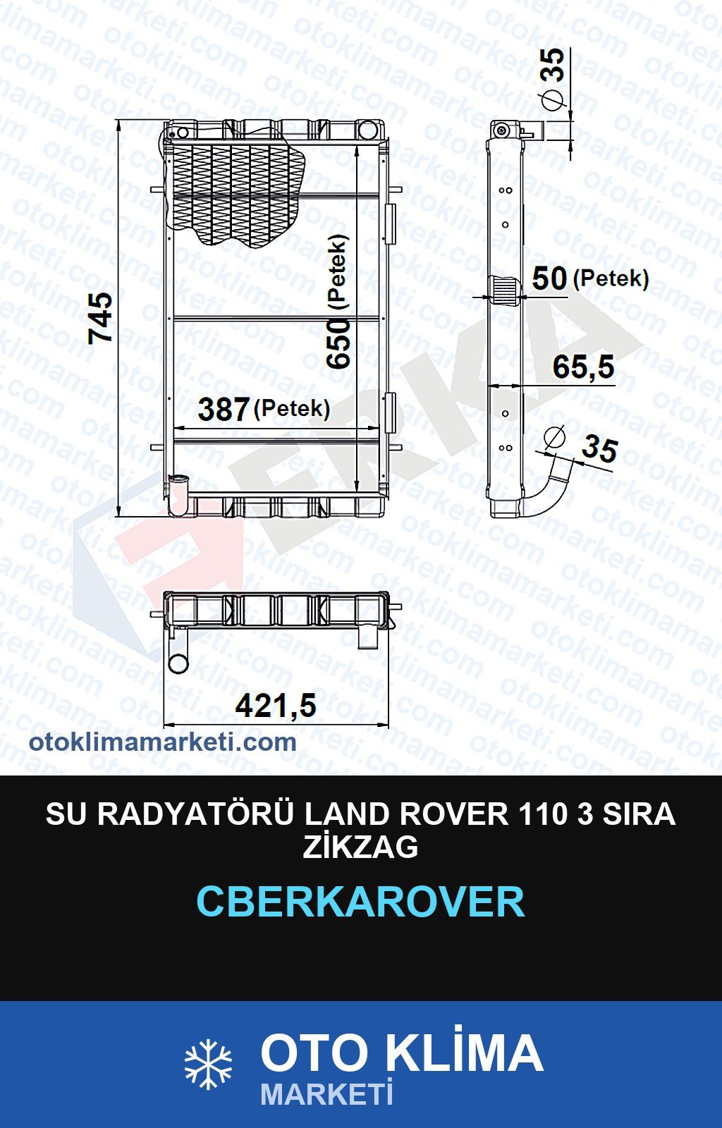 Su Radyatörü Land Rover 110 3 Sıra Zikzag — SU RADYATÖRÜ — ERKA marka — Uyumlu: LAND ROVER, ROVER