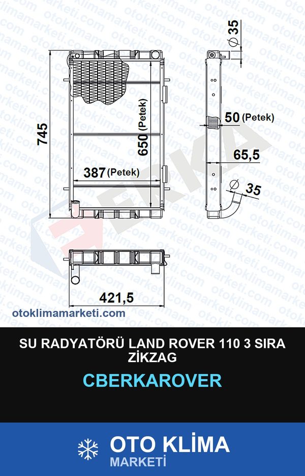 Su Radyatörü Land Rover 110 3 Sıra Zikzag — SU RADYATÖRÜ — ERKA marka — Uyumlu: LAND ROVER, ROVER