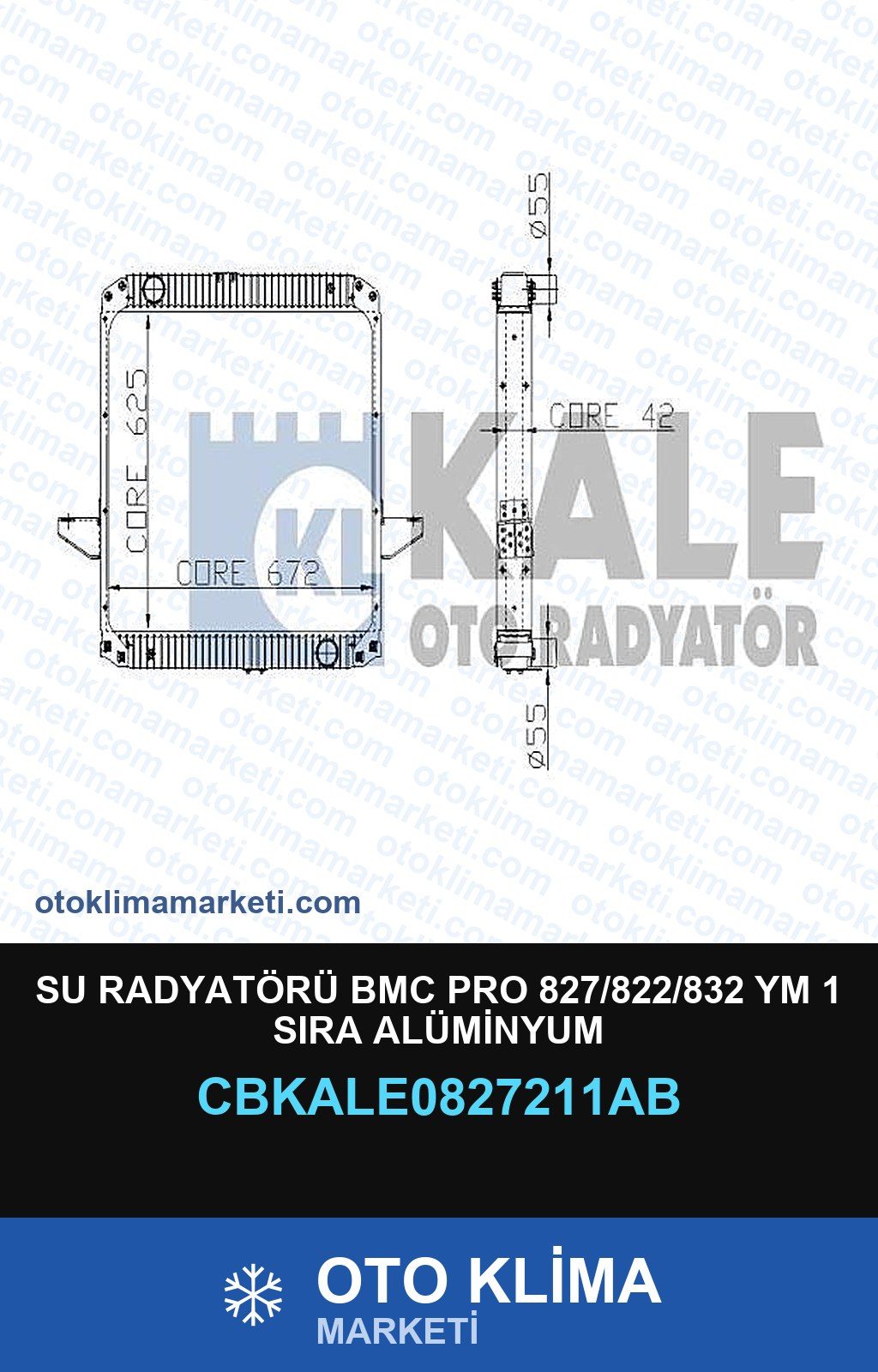 Su Radyatörü BMC Pro 827/822/832 Ym 1 Sıra Alüminyum — SU RADYATÖRÜ — KALE marka — Uyumlu: BMC