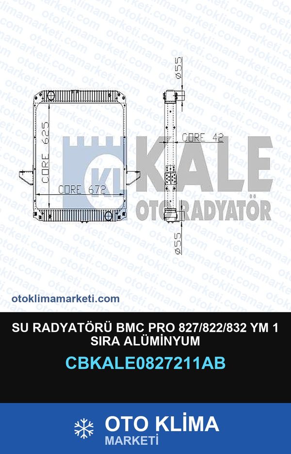 Su Radyatörü BMC Pro 827/822/832 Ym 1 Sıra Alüminyum — SU RADYATÖRÜ — KALE marka — Uyumlu: BMC