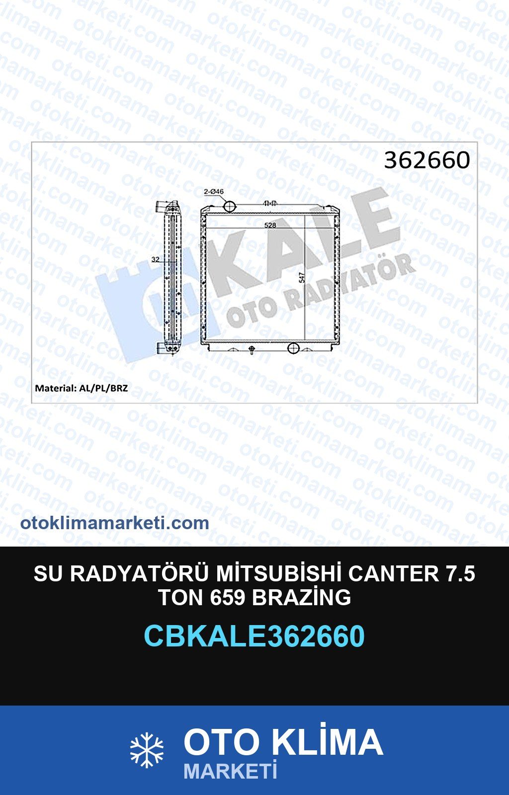 Su Radyatörü Mitsubishi Canter 7.5 Ton 659 Brazing — SU RADYATÖRÜ — KALE marka — Uyumlu: MITSUBISHI